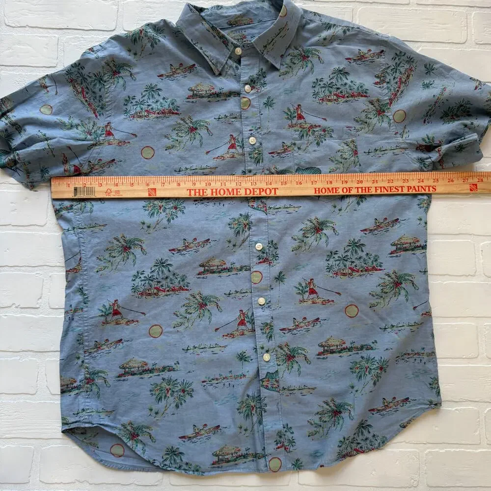 J.CREW Men's Lightweight Cotton Hawaiian Print Chambray Short Sleeve Shirt sz XL